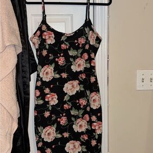 Black and Pink Spaghetti Strap Bodycon Midi Dress